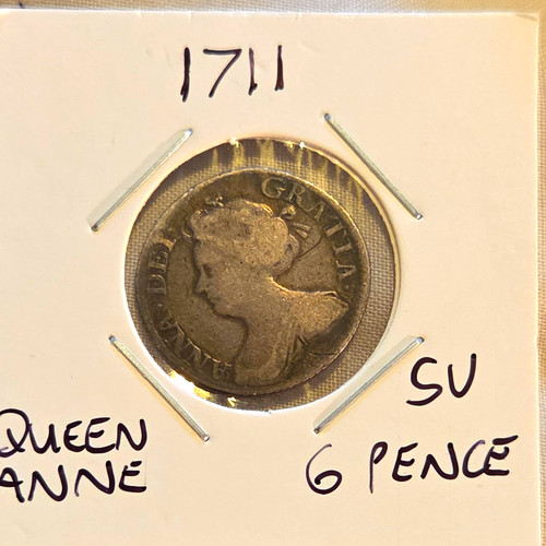 1711 queen anne sixpence - sixpence, coin