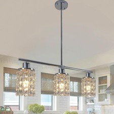 Rviezza Modern Crystal Ceiling Hanging Light, 3-Way Chrome Metal Chandeliers, Cr