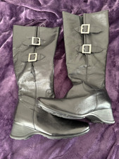 Pavers Comfort 'York' Black Leather Boots Size 37 4 E Wide Fit Adjustable Calf