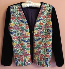 Black Velvet Jacket With Colourful Embroidered Front Panel Size Medium