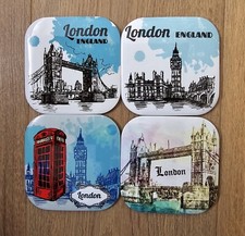 Square Coasters London Icon Souvenir Gift  England British UK Set Of 4 9x9cm