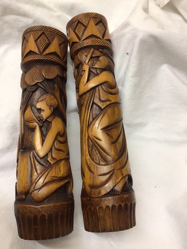 Pair vintage carved bamboo - of,