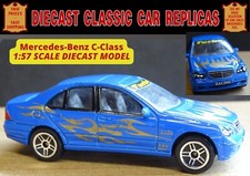 LOVELY BLUE MERCEDES-BENZ C-180 (W203); NEW 1/57 SCALE DIECAST MODEL CAR REPLICA