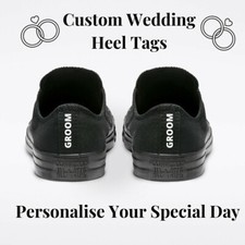GROOM Converse Personalised Wedding Heel Tags Iron On Custom Bride Bridesmaid 