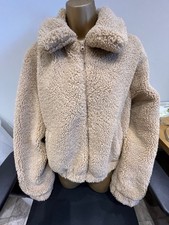 LADIES WARM & COSY TEDDY BEAR JACKET BEIGE - 12/14 - IMMACULATE USED - BARGAIN!