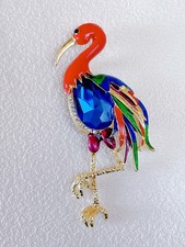 Vintage Flamingo Bird Brooch Pin Rhinestone Crystal Costume Jewellery Xmas Gift