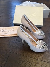 Aruna Seth Baby Pink Satin High Heel Court Shoes Embellished UK3.5 EU36