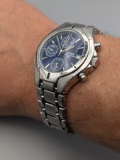 Lorus 7T62-X061 Chronograph Watch, Blue Face Dial. Men's Quartz Watch S/S Case