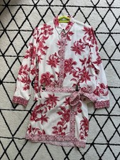 Zara Coord Shirt & Mini Skirt Pink White Floral Linen Mix S/M