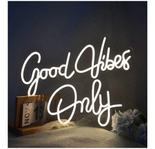 Large Good Vibes Only Neon Sign - Size 43 x 35cm, LED Neon Light with Dimmer