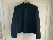 Black waffle fabric, smart jacket.  Nehru collar, Petersham ribbon trim. Size 12