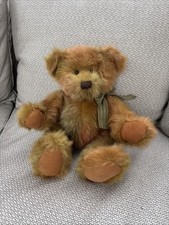 Russ Bear "BRIGHTLEY" Brown 17" Long Haired Mohair With Green Stripe Ribbon.