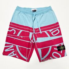 100% AUTHENTIC STONE ISLAND MENS SHORTS SIZE L LARGE W34 BLUE PINK COTTON SWEAT