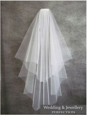 Ivory White 2t Bridal Wedding Veil Tulle with Comb Elbow Cut Edge Tier Satin