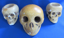 Set of 3 Vintage chalk Skulls - Ashtray and Candle Holders