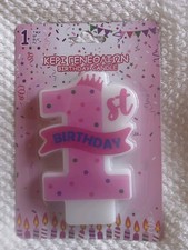 BABY GIRLS- 1ST BIRTHDAY CANDLE - PINK/WHITE