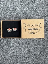 Hand Painted Porcelain Stud Earrings by and Mary Beautiful Design In gift box
