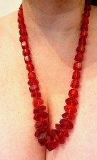 Vintage Cherry Red Prystal Necklace – 1930s Phenolic Resin Faceted Beads