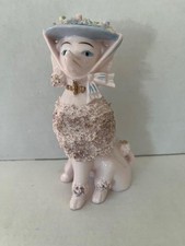 Vintage Spaghetti Poodle Dog. Pink with Big Hat and Long Pointed Snout.