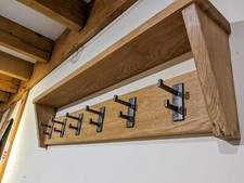 PREMIUM QUALITY SOLID OAK COAT HOOK RACK WITH SHELF - INTERIOR HALLWAY HANGER