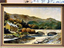 Alan G Wight - Oil painting on board, original - Lake District Bridge & House