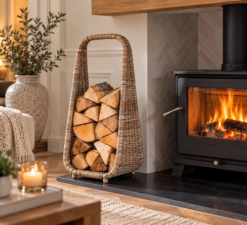 Rattan log storage basket - rattan,
