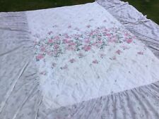 VINTAGE BLANKET DOUBLE BED TOP COVER THROW BEDSPREAD LOVELY FLORAL ROSE PATTERN