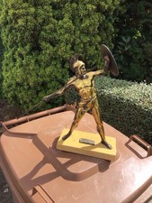 Vintage  Brass Achilleas Greek Warrior With Spear ,on Heavy Base