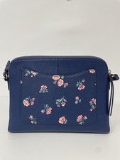 Cath Kidston Leather Crossbody Bag Blue & Pink Floral Print Front Pocket