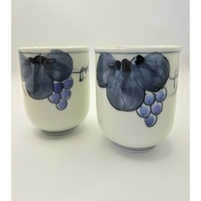 Japanese Arita Ware Porcelain Tea Cups Pair Blue White Sake Goblets Signed