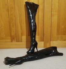 Tilly London Black Thigh High PVC High Heeled  Boots Size 6 EU39
