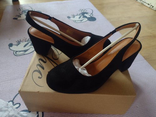 Black suedette heeled sling - black,,