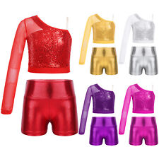 UK Girls 2Piece Sequin Jazz Dance Outfit Modern Hip Hop Street Dancing Costume