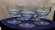 Vintage etched Light blue champagne sherbet sundae glasses x 5