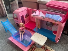 Barbie Dream Camper Van Playset with Doll, Caravan, Pool, and Water Slide
