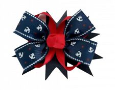 Nautical Navy Blue Red Anchor Sailor Ribbon Hair Bow Alligator Clip Badge ??