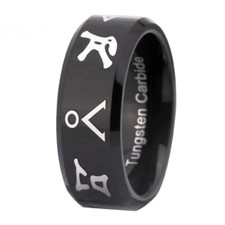 8MM Shiny Black Bevel Stargate Design Men Women Tungsten Carbide Ring Band