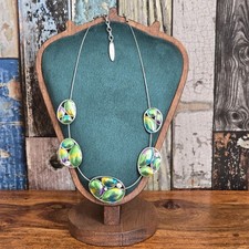 Stunning Anna Nova Silver Tone Green Yellow Purple Statement Necklace Jewellery 