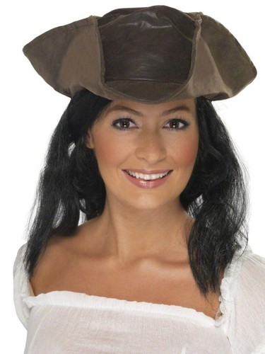 Brown leather look pirate hat - leather,