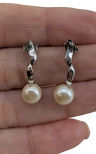 Silver Twisted Drop Pearl Effect Earrings, CC
