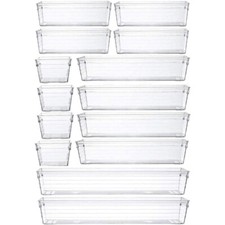14 Pack Draw Organiser Desk Drawer Fridge Tray Makeup Storage Plastic Divider