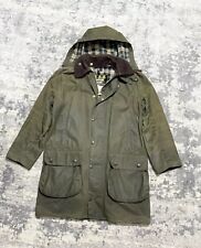 Barbour Border Men's A200 C38/97CM Waxed Long Jacket Hooded Green Vintage S