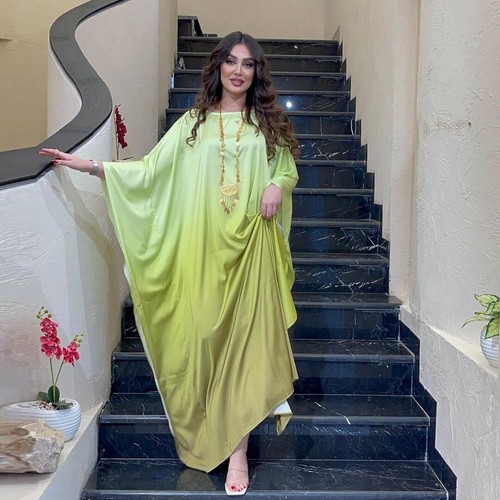 Satin long dress batwing - dress,