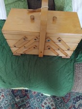 Vtg Wooden Sewing Box