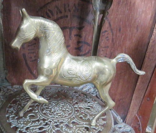 Engraved brass horse statue - engraved,