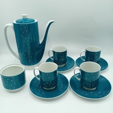 Rare Vintage Ćmielów Krokus Turquoise Coffee Set By Wincenty Potacki 10 Piece