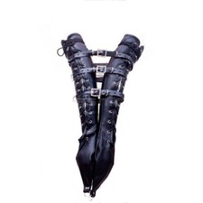 Faux Leather Adjustable Bondage Arm Binder Gloves Sleeves Back Lace Long Gloves
