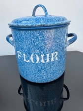 Vintage Blue Enamel Flour Bin