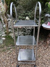 Chrome Tubular and perforated metal 3 tier trolley, Bar cart