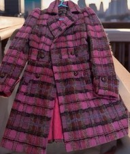 Next pink purple checked ladies pea coat size 8